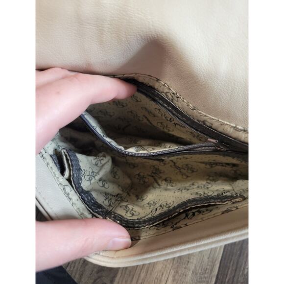 GUESS Leather Gray Cream Studded Handbag Purse Y2K Gunmetal Chain Handle - Picture 6 of 11